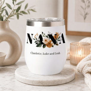 Modern Personalized Nana Floral Gift Thermal Wine Tumbler