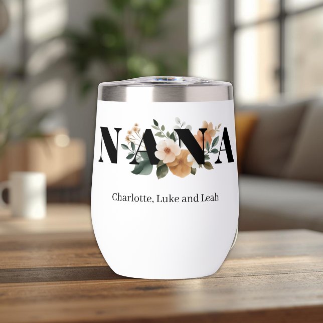 Modern Personalized Nana Floral Gift Thermal Wine Tumbler (Creator Uploaded)