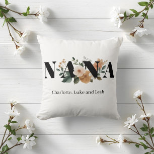 Modern Personalized Nana Floral Gift Throw Pillow