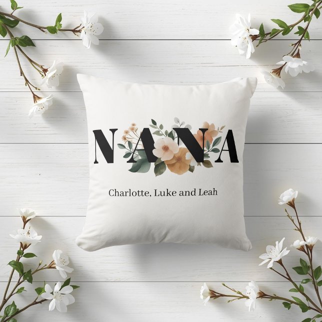 Modern Personalized Nana Floral Gift Throw Pillow (Creator Uploaded)