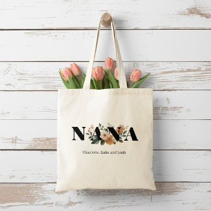Modern Personalized Nana Floral Gift Tote Bag