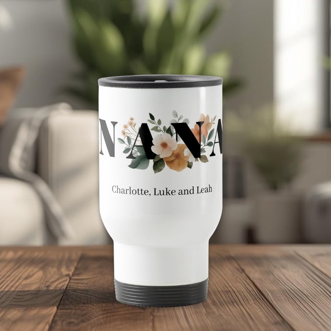 Modern Personalized Nana Floral Gift Travel Mug (Creator Uploaded)
