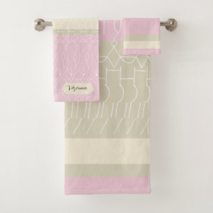 Modern Personalized Pastel Tones Geometric Pattern Bath Towel Set