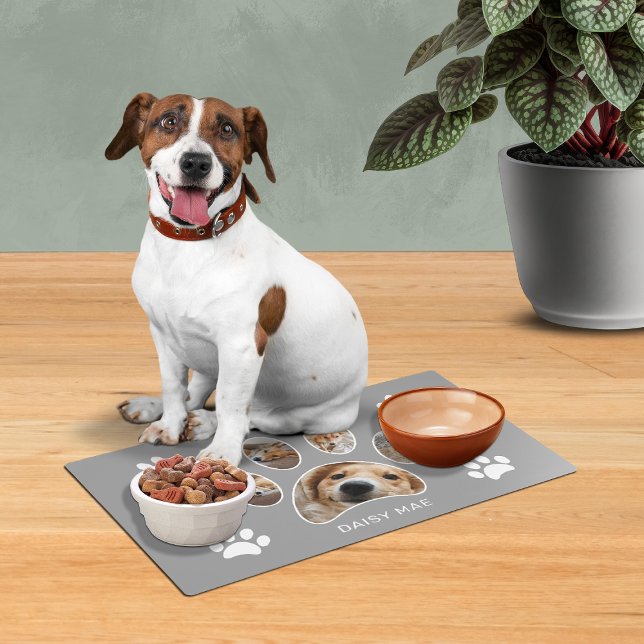 Modern Personalized Paw Print Name Photo Collage Placemat (Creator Uploaded)
