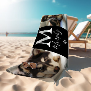 Modern Personalized Pet 2 Photo Bath Towel