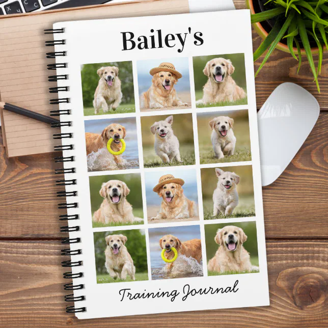 Modern Personalized Pet Dog 12 Photo Collage Notebook (Creator Uploaded)