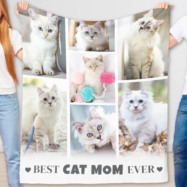 Modern Personalized Pet Photo Collage Cat Mom Fleece Blanket (Modern Personalized Pet Photo Collage Cat Mom Fleece Blanket)