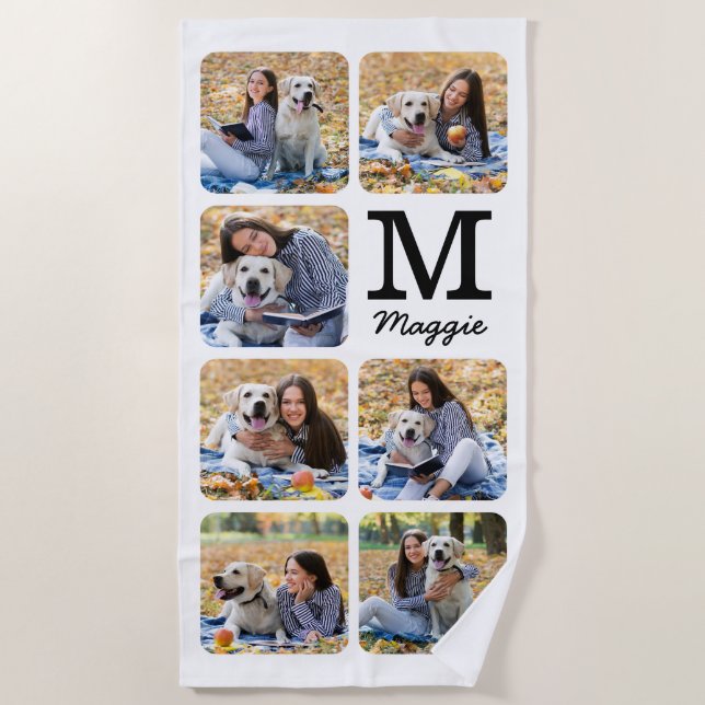 Modern Personalized Pet Photo Collage Dog Lover Beach Towel (Front)