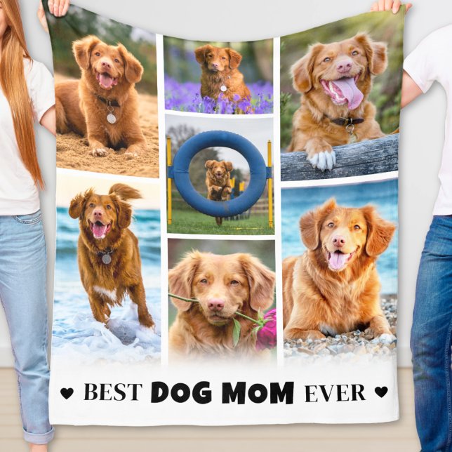 Modern Personalized Pet Photo Collage Dog Mom Fleece Blanket (Modern Personalized Pet Photo Collage Dog Mom Fleece Blanket)