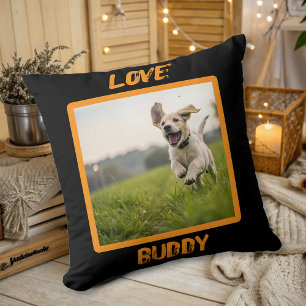 Modern Personalized Pet Photo Name Dog Lover Throw Pillow