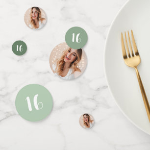 Modern Personalized Photo 16th Birthday Sage Green Confetti