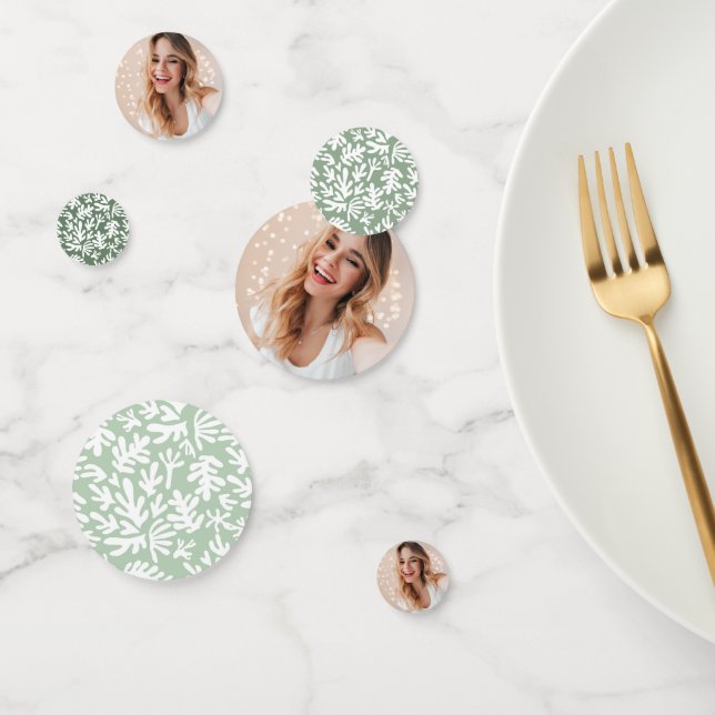 Modern Personalized Photo 16th Birthday Sage Green Confetti (Group)