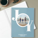 Modern Personalized Photo 2023 Planner<br><div class="desc">This modern 2023 Planner features the word JOY in stylish white typography on a soft blue background.
Easily customizable with your photo,  name,  and year.</div>