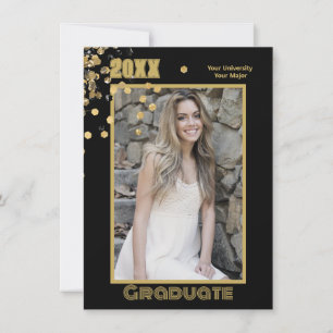  Modern Personalized Photo Black Gold Sparkles  Invitation