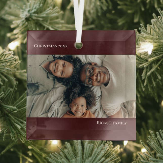 Modern Personalized Photo Christmas Glass Ornament (Insitu)