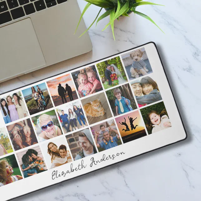 Modern Personalized Photo Collage Desk Mat | Zazzle