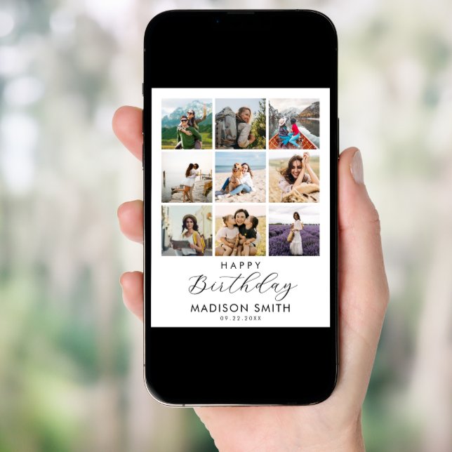 Modern Personalized Photo Collage Happy Birthday Poster (Front Digital)