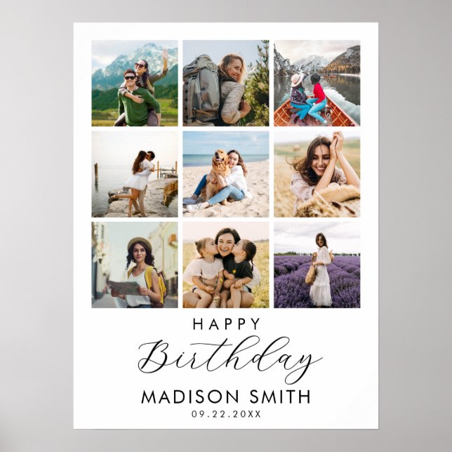 Modern Personalized Photo Collage Happy Birthday Poster (Front)