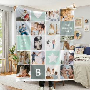 Modern Personalized Photo Collage Keepsake Fleece Blanket
