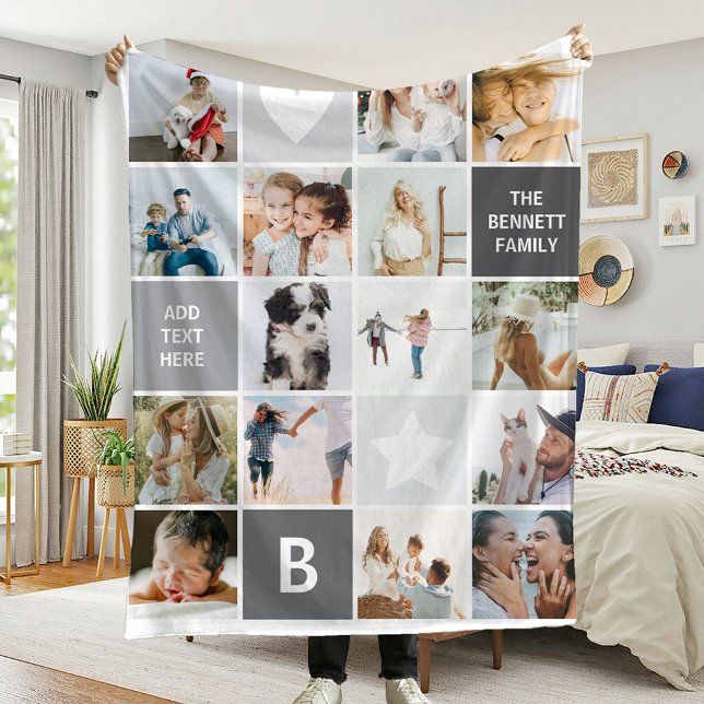 Modern Personalized Photo Collage Keepsake Fleece Blanket (Creator Uploaded)