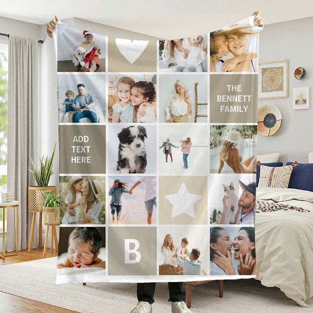 Modern Personalized Photo Collage Keepsake Fleece Blanket (Creator Uploaded)