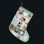 Modern Personalized Photo Collage Keepsake Small Christmas Stocking<br><div class="desc">A beautiful festive personalized Christmas stocking that features 10 photos of your choice with the space to add your own text, name and initial. A beautiful design for your Christmas home decor or wonderful keepsake gift for your friends and family. Simply customize the text and photos to make it your...</div>