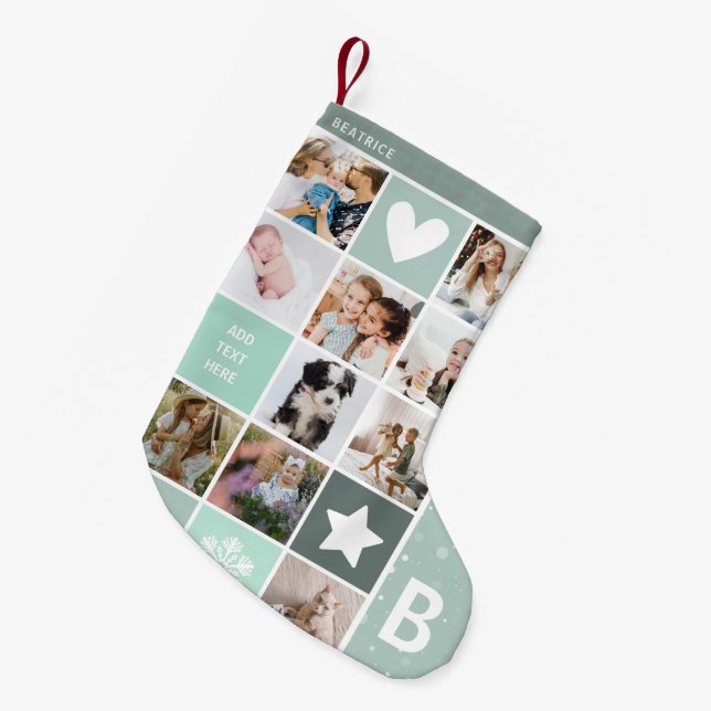 Modern Personalized Photo Collage Keepsake Small Christmas Stocking (Front (Hanging))