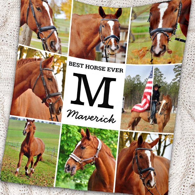 Modern Personalized Photo Collage Pet Horse Lover Fleece Blanket (Creator Uploaded)