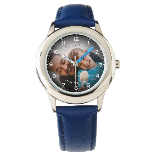 Modern Personalized Photo & Custom Text Boy's Watch (Front)
