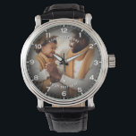 Modern Personalized Photo & Custom Text Men's Watch<br><div class="desc">Create a meaningful and stylish keepsake with this personalized watch featuring a fully customizable photo design. The watch face highlights your favorite image, surrounded by a sleek layout with clear numerals for a classic yet modern look. Perfect for celebrating special moments, the design allows you to add custom text above...</div>