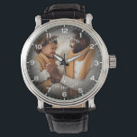 Modern Personalized Photo & Custom Text Men's Watch<br><div class="desc">Create a meaningful and stylish keepsake with this personalized watch featuring a fully customizable photo design. The watch face highlights your favorite image, surrounded by a sleek layout with clear numerals for a classic yet modern look. Perfect for celebrating special moments, the design allows you to add custom text above...</div>