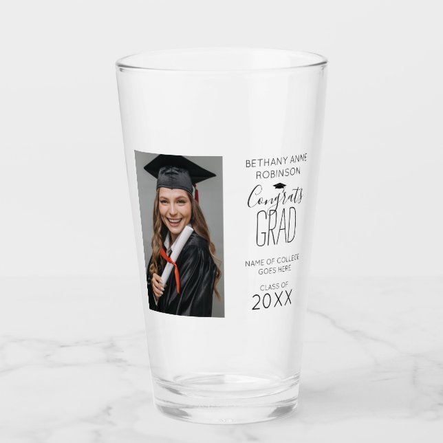 Modern Personalized Photo Graduation Glass (Front)