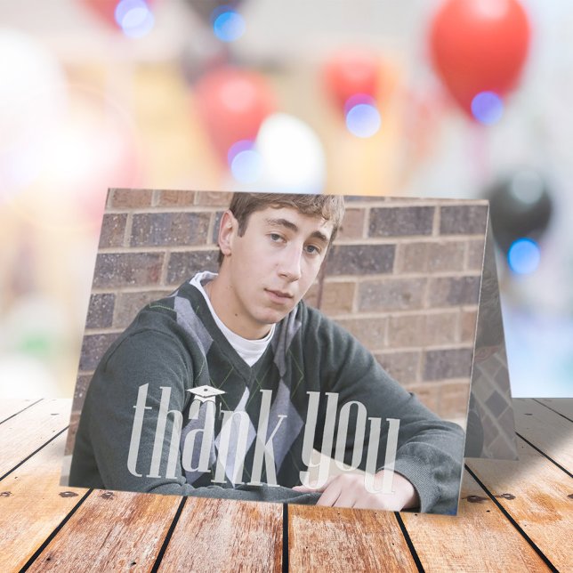 Modern Personalized Photo Graduation Thank You  (Modern personalized graduation thank you with clear photo focus and sleek typography.)
