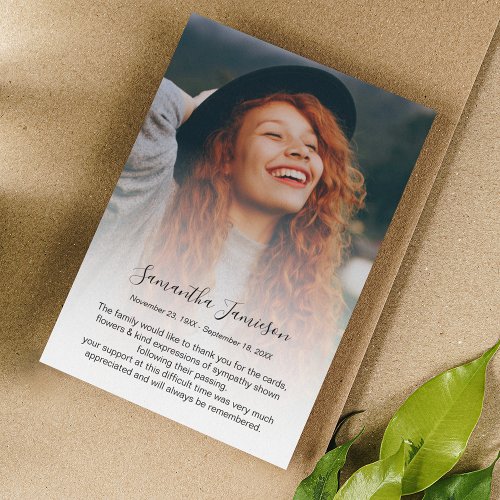 Modern Personalized Photo Memorial Thank You Card