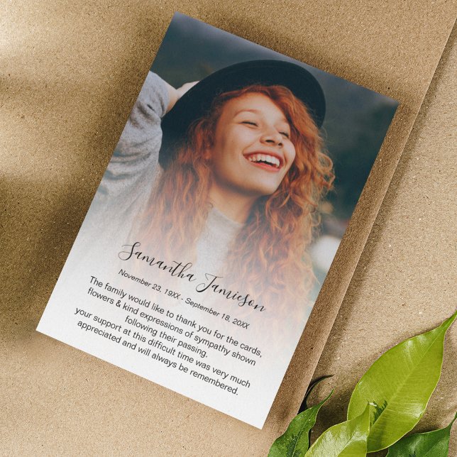 Modern Personalized Photo Memorial Thank You Card (Creator Uploaded)