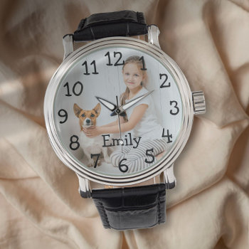 Modern Personalized Photo Name Watch by thisisnotmedesigns at Zazzle