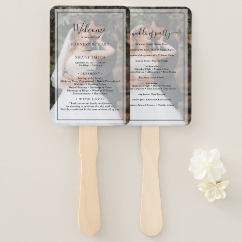 Modern Personalized Photo Overlay Wedding Program Hand Fan