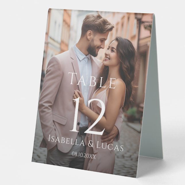 Modern Personalized Photo Table Number Tent (Front)
