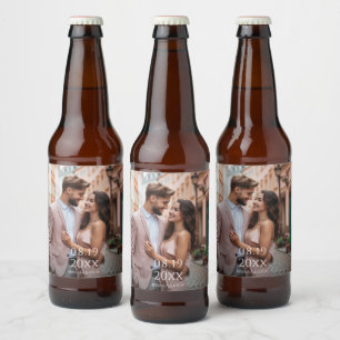 Modern Personalized Photo Wedding Beer Bottle Label
