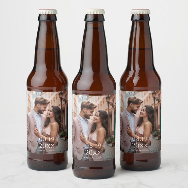 Modern Personalized Photo Wedding Beer Bottle Label (Bottles)