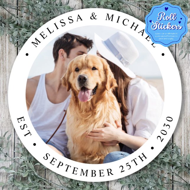 Modern Personalized Photo Wedding Classic Round Sticker (Creator Uploaded)