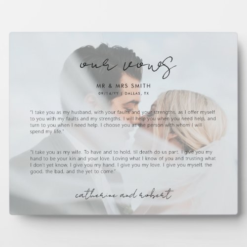 Modern Personalized Photo Wedding Vows Plaque