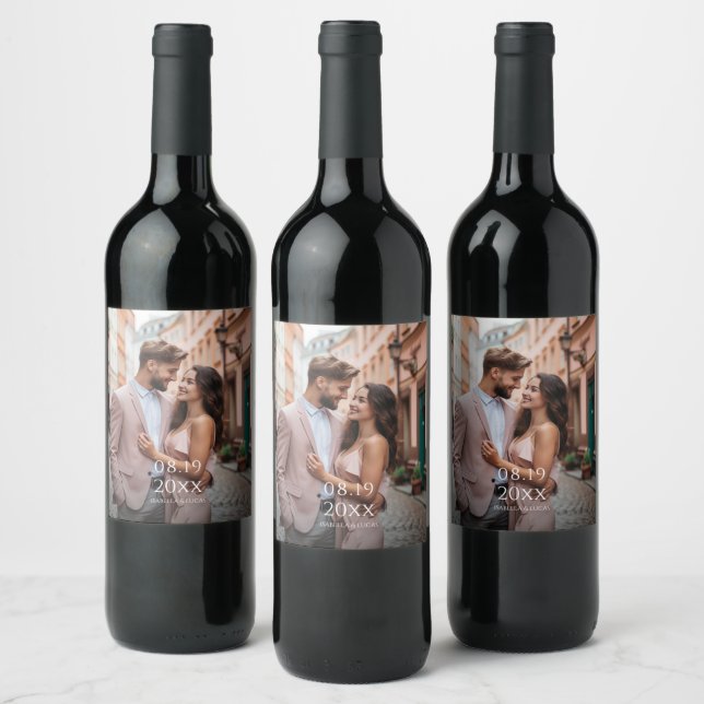 Modern Personalized Photo Wedding Wine Label (Bottles)