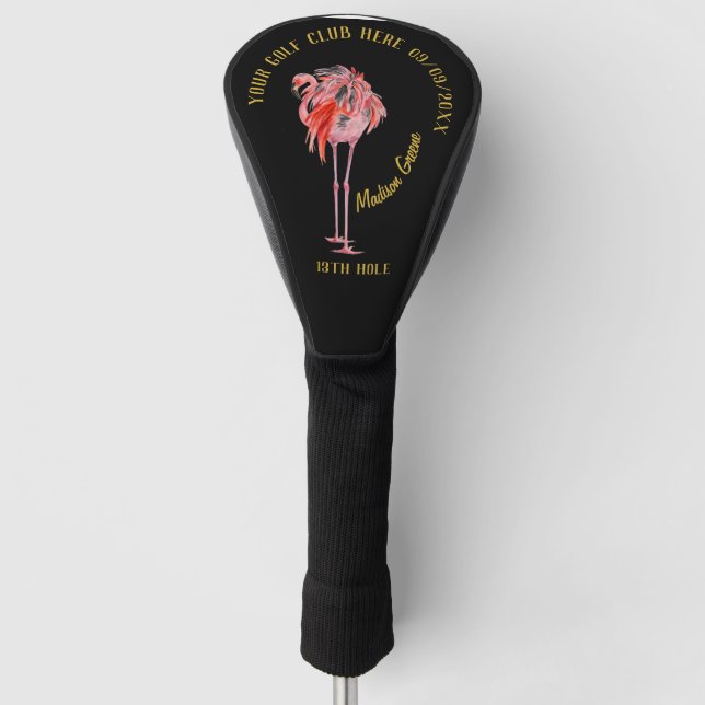 Modern Personalized Pink Flamingo Golf Head Cover (Front)
