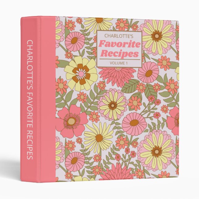 Modern Personalized Pink Floral Chef Kitchen Gift  3 Ring Binder (Front/Spine)