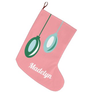 Modern Personalized Pink Green Baubles Large Christmas Stocking