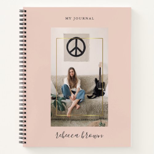 Modern Personalized Pink Handwritten Gold Frame Notebook