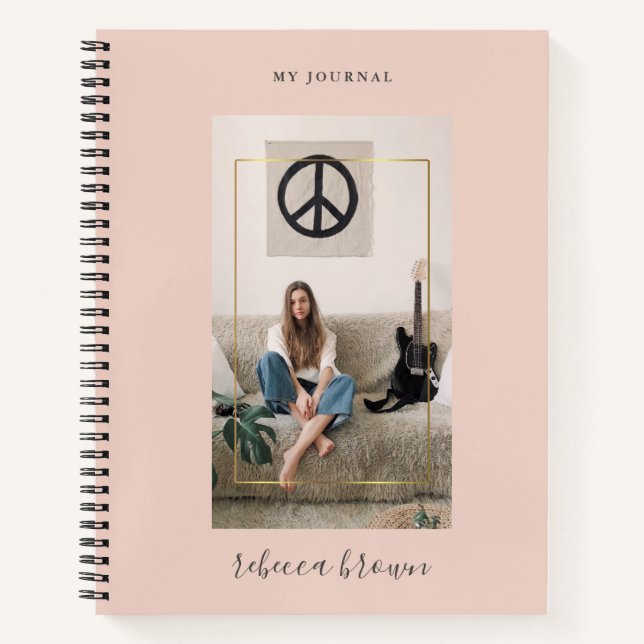 Modern Personalized Pink Handwritten Gold Frame Notebook (Front)