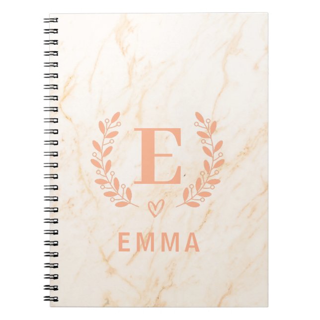 Modern Personalized Pink Marble Name & Love Shape  Notebook (Front)
