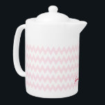 Modern Personalized Pink Pattern Elegant Monogram Teapot<br><div class="desc">Custom, personalized, elegant dark pink typography script, modern cool chic stylish geometric trendy light pink zig zag pattern background, classy, monogrammed, 100% white porcelain, dishwasher safe, microwave safe, teapot. Simply type in your name / kids name / family name / company name, to customize. Makes a great gift for birthday,...</div>